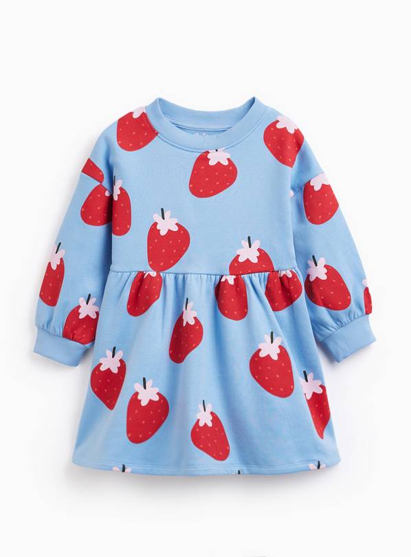Light Blue Strawberry Print Sweat Dress 5-6 years